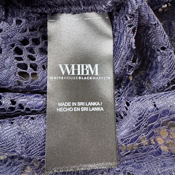 NWT White House Black Market Navy Lace Crew Nexk Top Size Medium - Picture 6 of 15